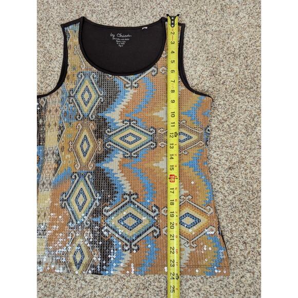 Chico's Women's Y2K Western Sequin Scoop Neck Tank Top Shirt Brown Size 0 XS - Picture 5 of 9